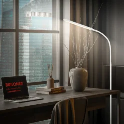 Lámpara de pie LED Mura, blanca, altura 170 cm, metal, regulador táctil