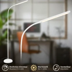 Lámpara de pie LED Mura, blanca, altura 170 cm, metal, regulador táctil