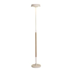 Lámpara de pie LED Noa II, regulador táctil, acero, blanco/color madera