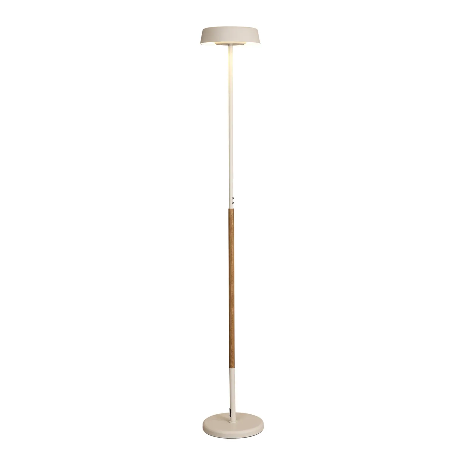 Lámpara de pie LED Noa II, regulador táctil, acero, blanco/color madera