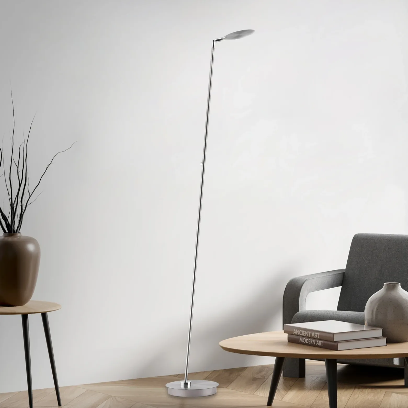 Lámpara de pie LED Paul Neuhaus Akku-Bente, gris, CCT, USB-C