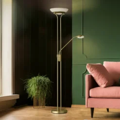 Lámpara de pie LED Pool, color latón, altura 182 cm, 2 luces.
