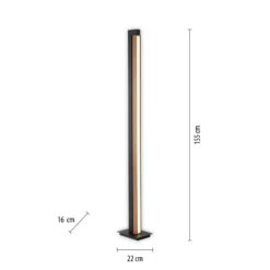 Lámpara de pie LED PURE Lines, negra, madera, control remoto, 140 cm