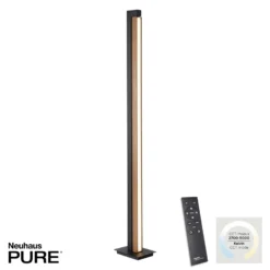 Lámpara de pie LED PURE Lines, negra, madera, control remoto, 140 cm