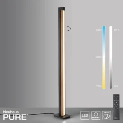 Lámpara de pie LED PURE Lines, negra, madera, control remoto, 140 cm