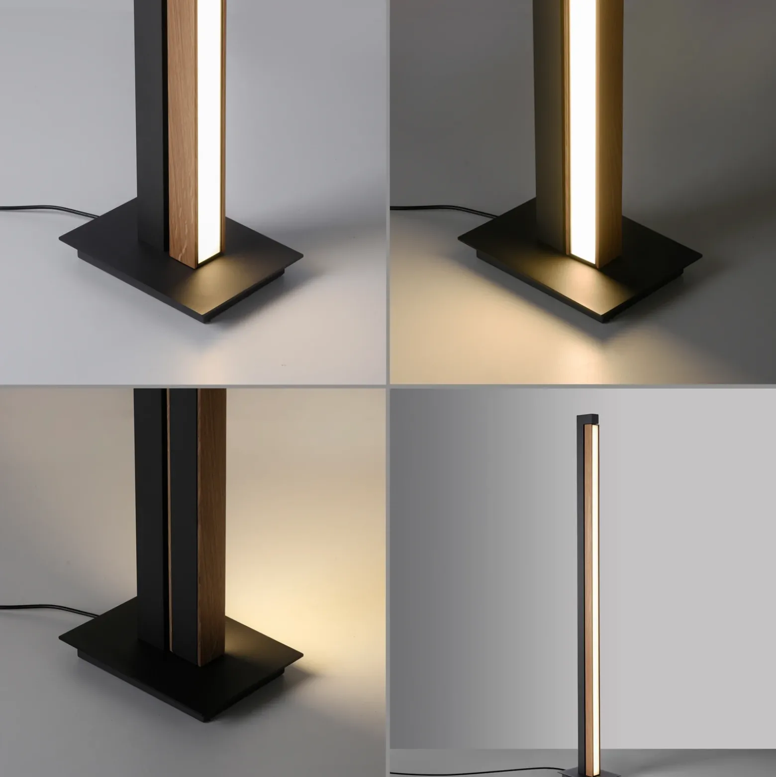 Lámpara de pie LED PURE Lines, negra, madera, control remoto, 140 cm