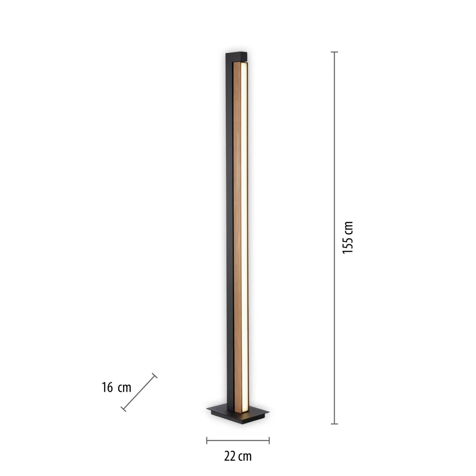 Lámpara de pie LED PURE Lines, negra, madera, control remoto, 140 cm