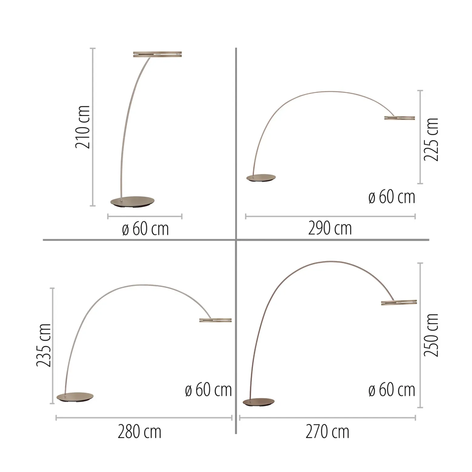 Lámpara de pie LED PURE Loop-Bow, color bronce, altura de 290 cm