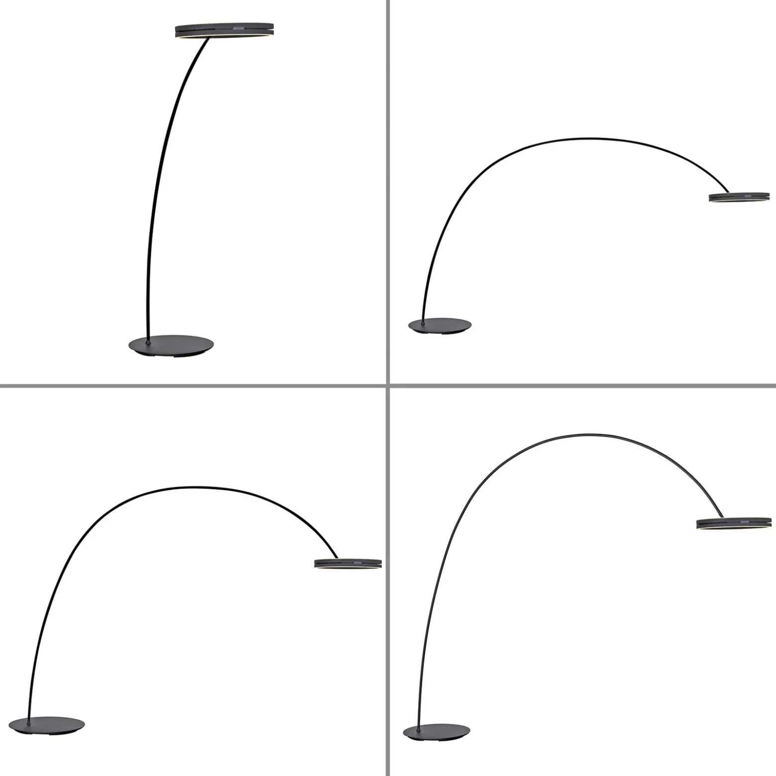 Lámpara de pie LED PURE Loop-Bow, negra, alcance de 290 cm, CCT
