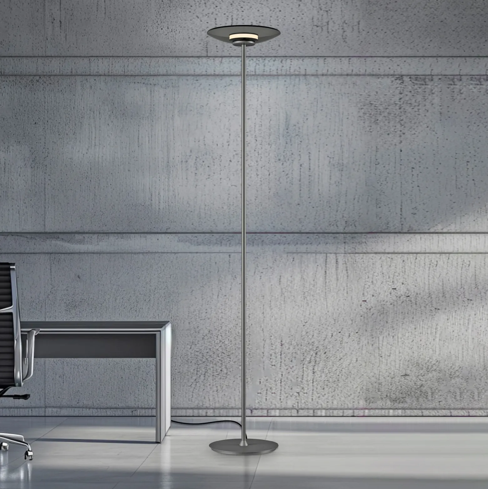 Lámpara de pie LED PURE Moon, platino, cristal ahumado, 180 cm