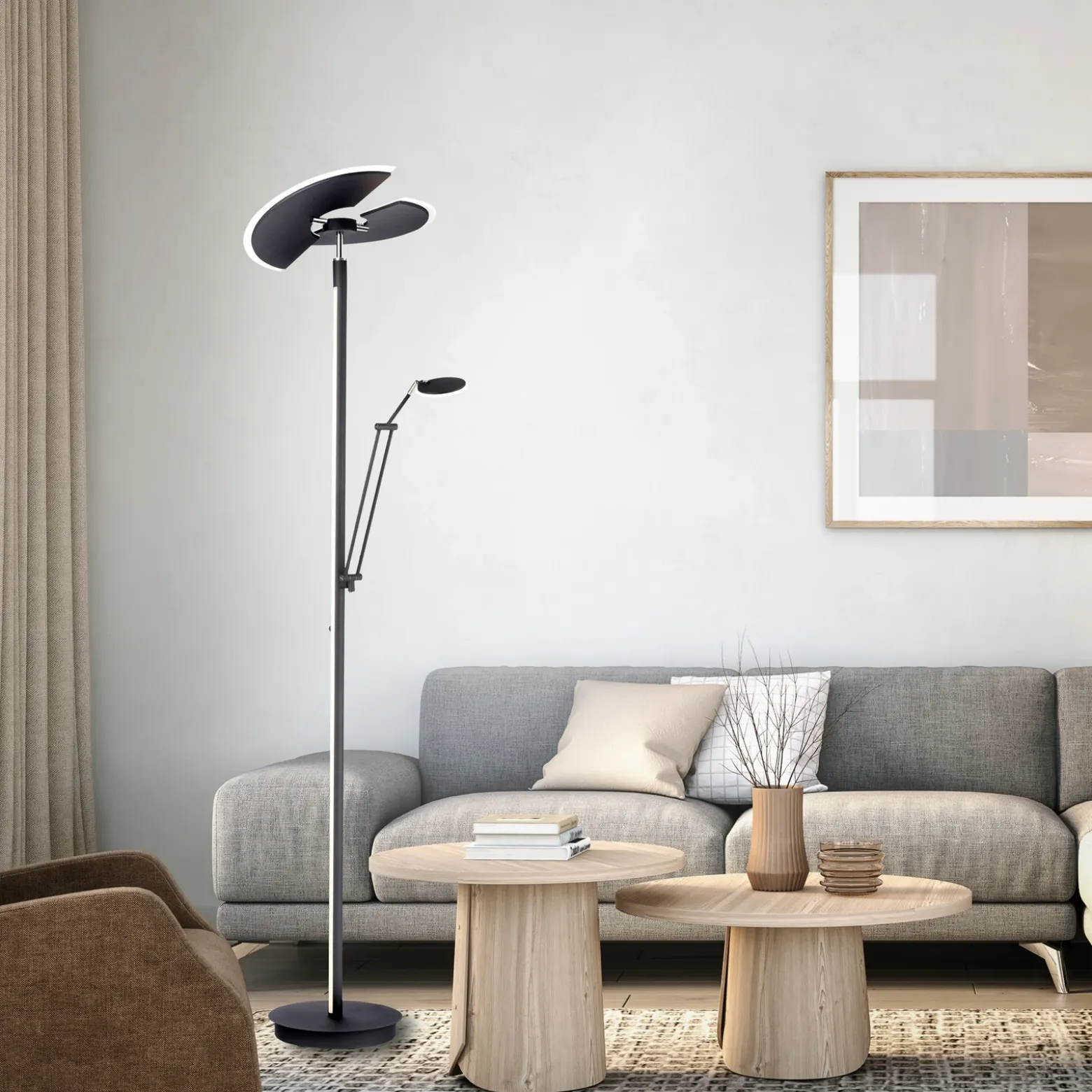 Lámpara de pie LED PURE Mutil, grafito, lámpara de lectura, CCT
