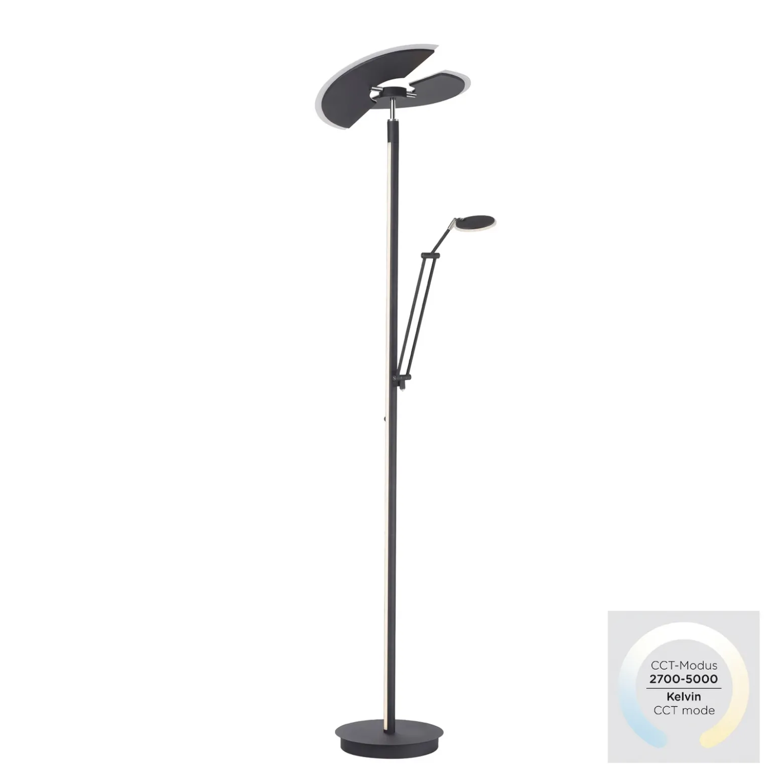 Lámpara de pie LED PURE Mutil, grafito, lámpara de lectura, CCT