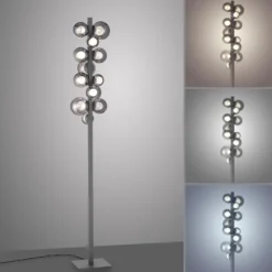 Lámpara de pie LED PURE Popup, gris aluminio/cristal, atenuador, 12 luces