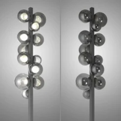 Lámpara de pie LED PURE Popup, gris aluminio/cristal, atenuador, 12 luces