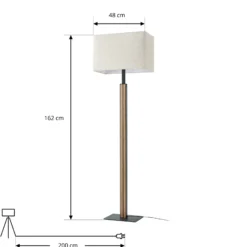 Lámpara de pie LED Quitani Lisene, roble/negro/natural, 162 cm, atenuable.