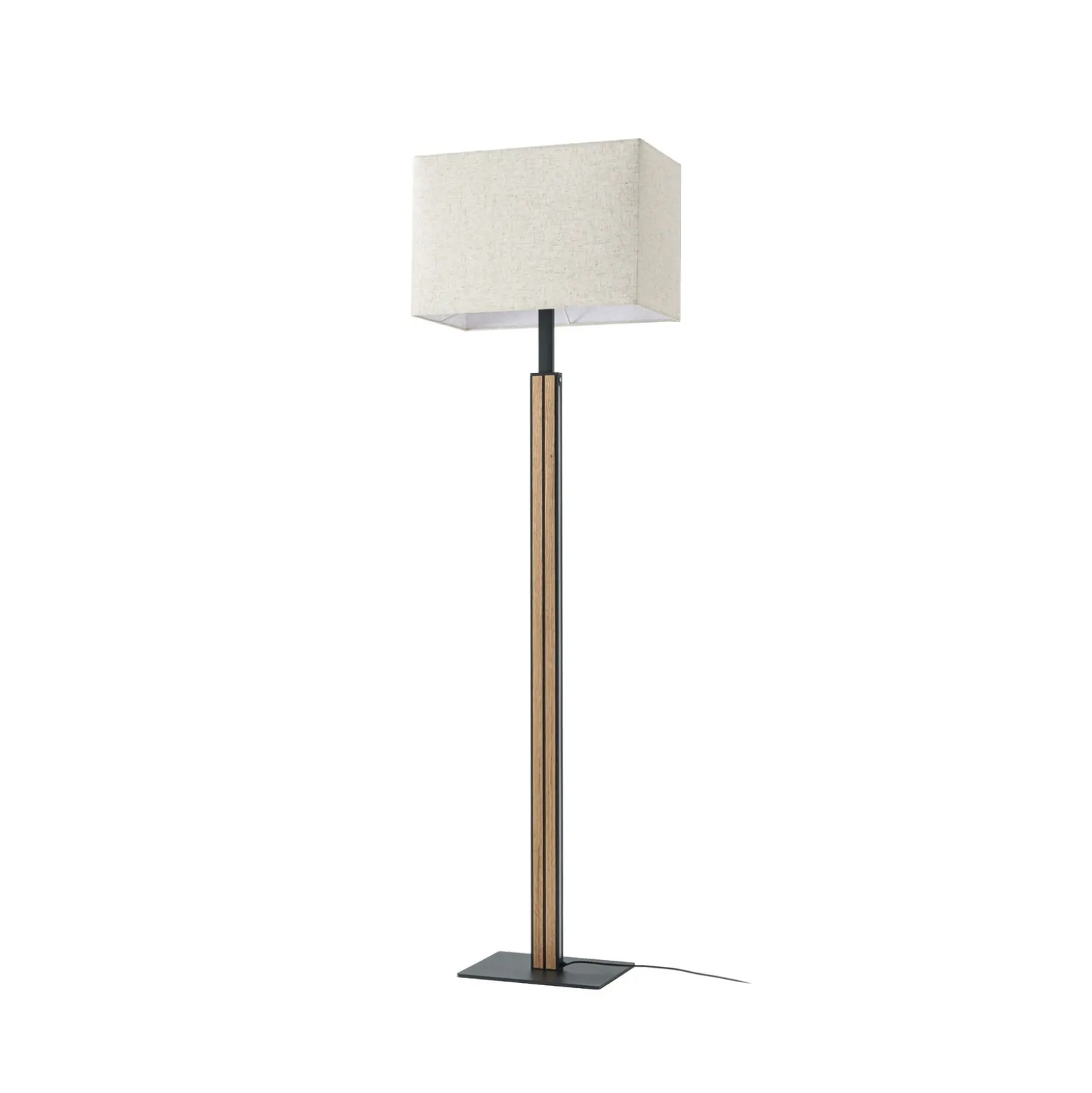 Lámpara de pie LED Quitani Lisene, roble/negro/natural, 162 cm, atenuable.