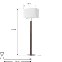 Lámpara de pie LED Quitani Lisene, nogal/plata/natural, 162 cm, atenuable