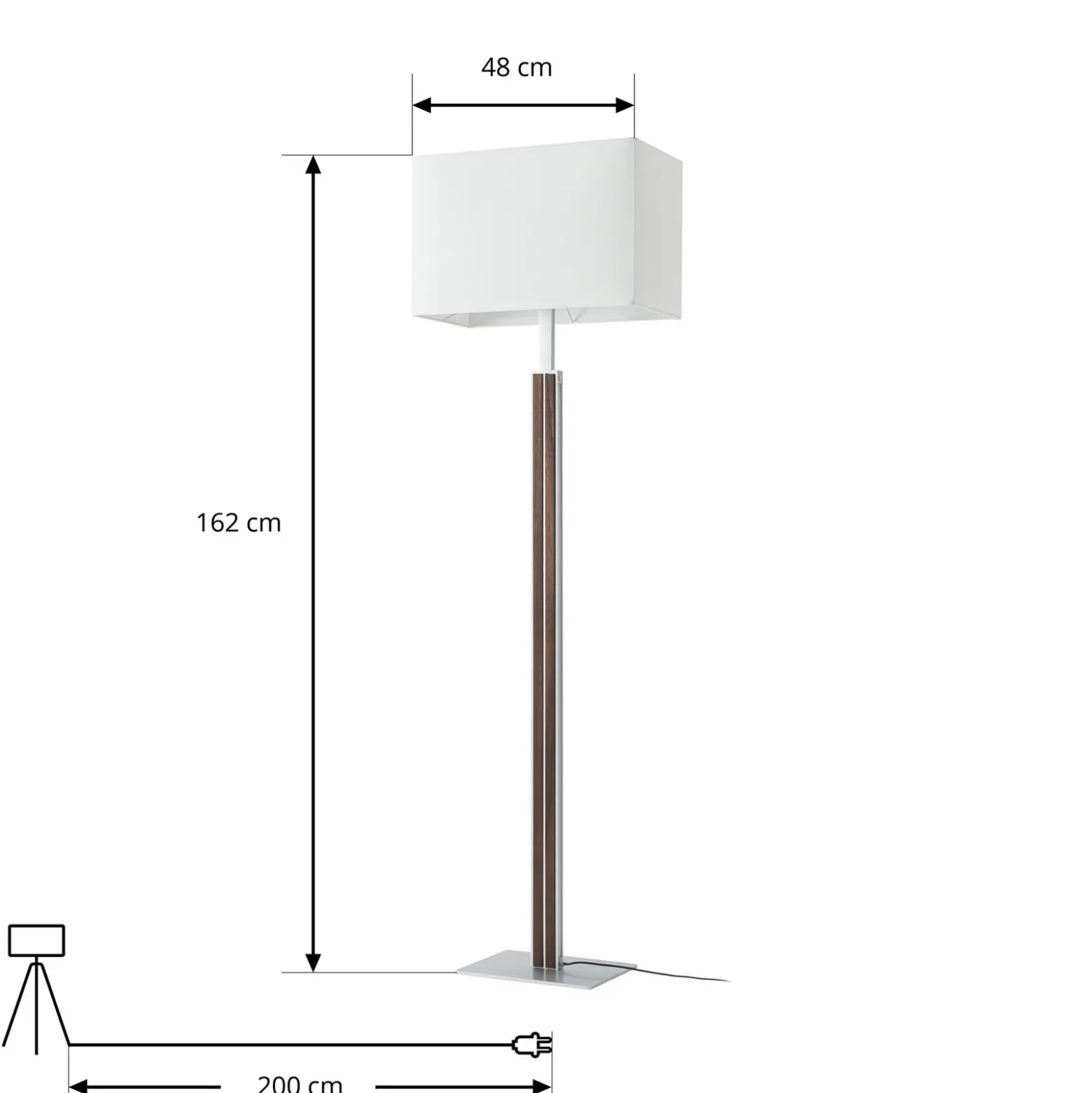 Lámpara de pie LED Quitani Lisene, nogal/plata/natural, 162 cm, atenuable