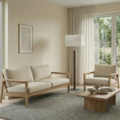 Lámpara de pie LED Quitani Lisene, nogal/plata/natural, 162 cm, atenuable