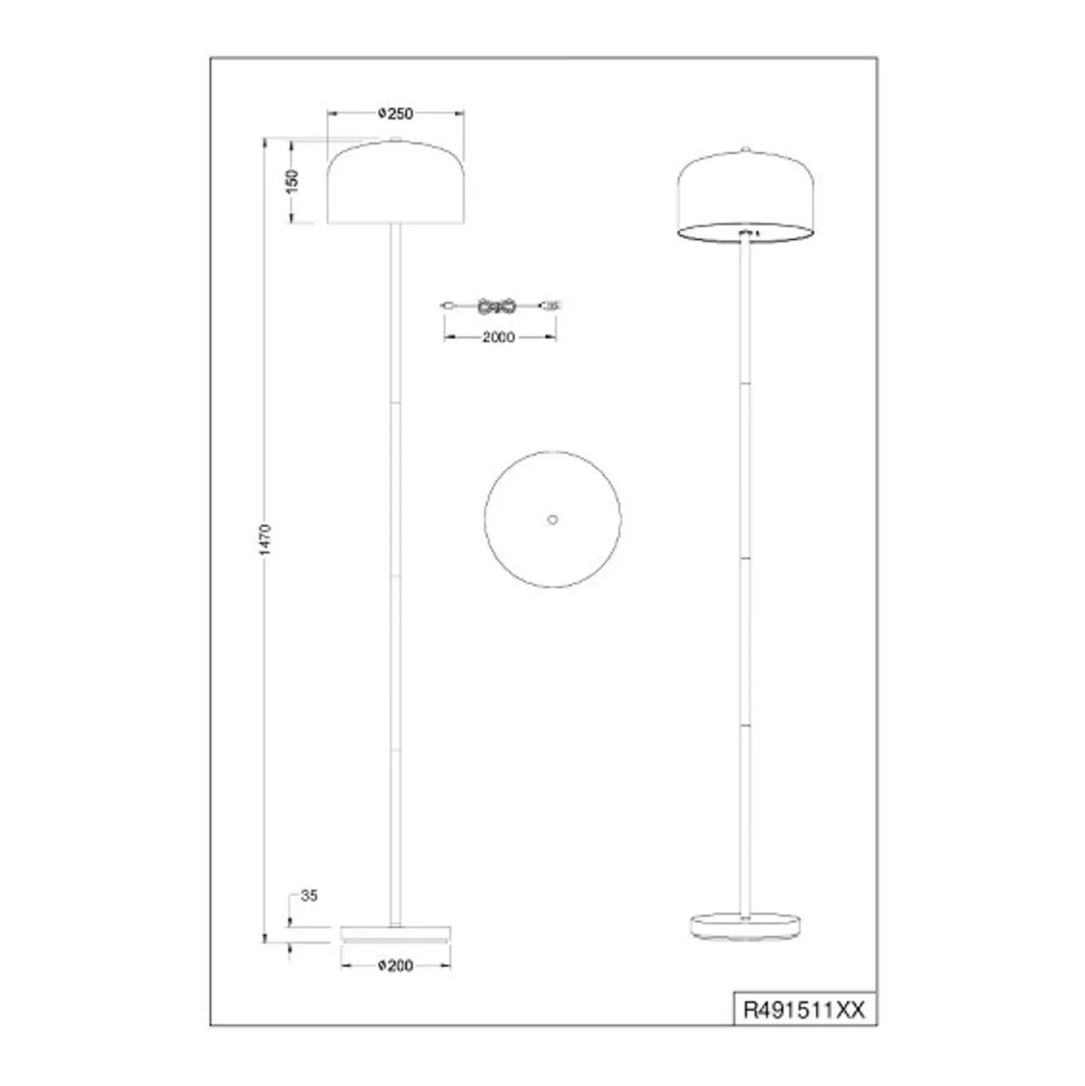 Lámpara de pie LED recargable Jeff, color café, atenuable, altura 147 cm