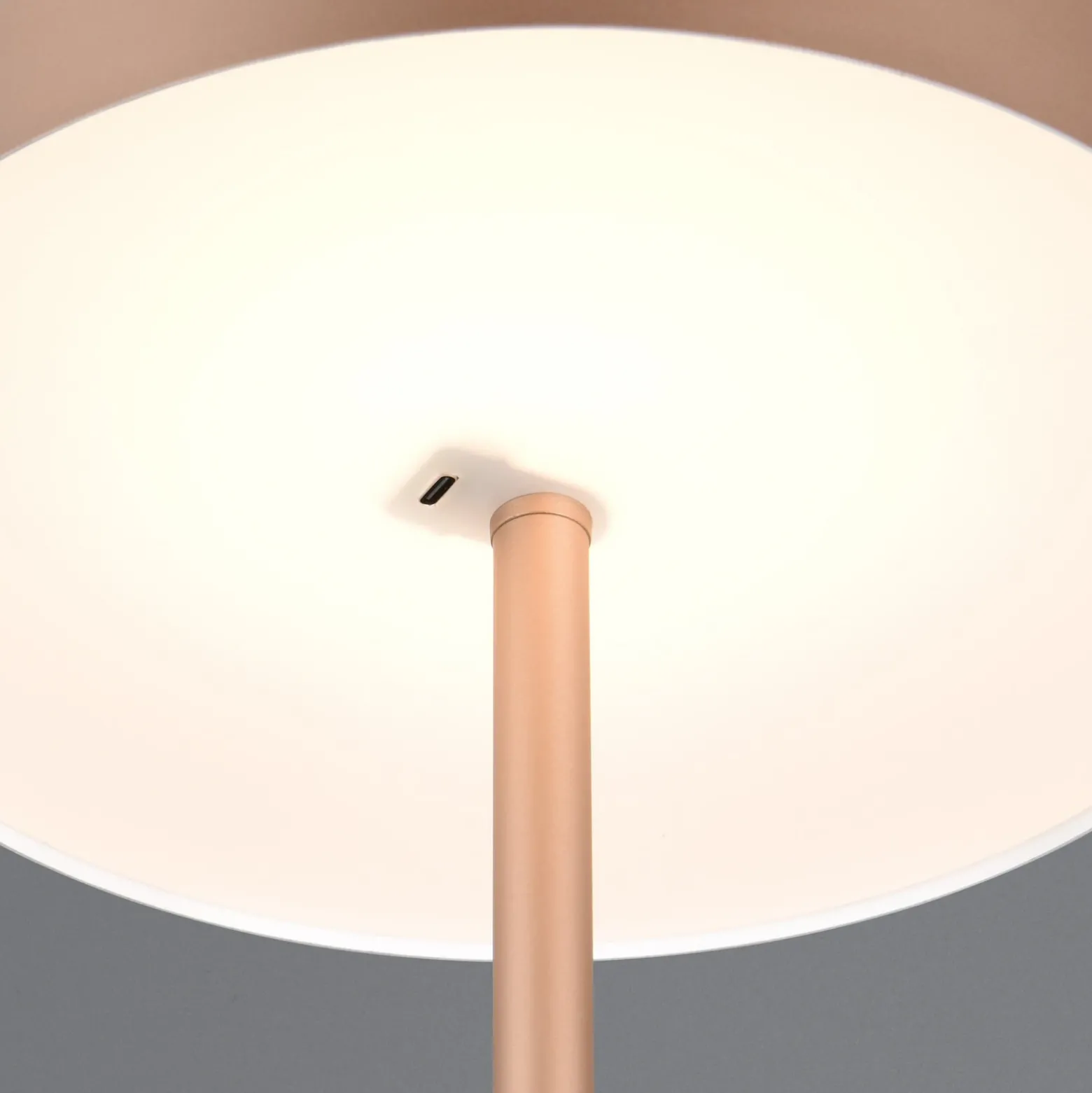 Lámpara de pie LED recargable Jeff, color café, atenuable, altura 147 cm
