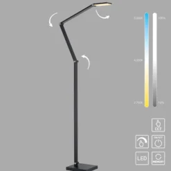 Lámpara de pie LED SAMSKY, gris, altura 161 cm, metal, regulador táctil