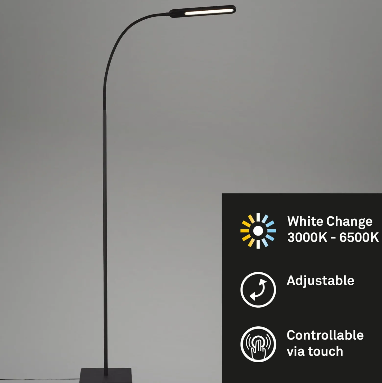Lámpara de pie LED Servo, atenuable, CCT, negro