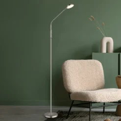 Lámpara de pie LED Silvio, color níquel, CCT, atenuable, 173 cm