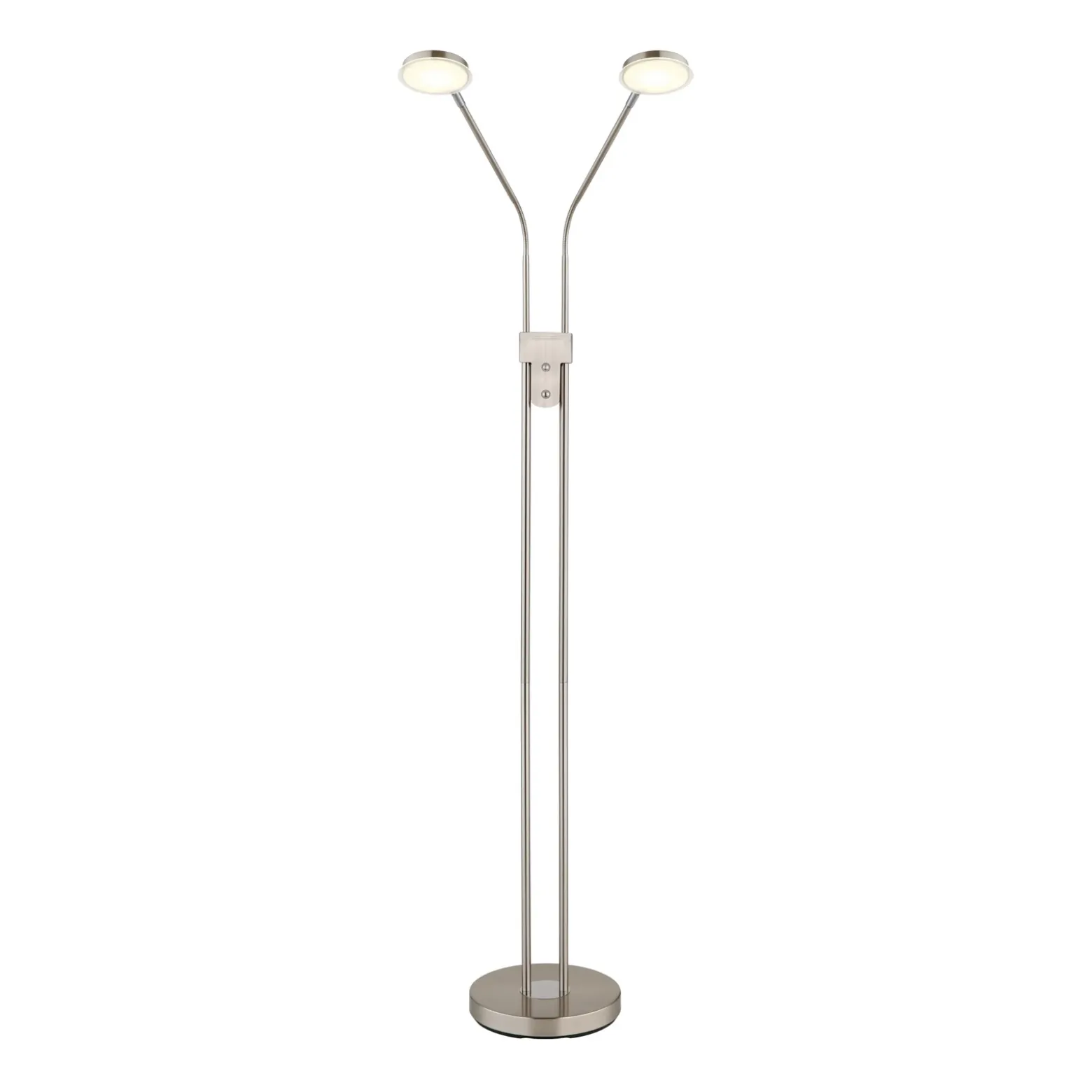 Lámpara de pie LED Silvio, 2 luces, níquel, CCT, atenuable