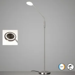Lámpara de pie LED Sorento níquel, altura 138 cm, CCT, regulador táctil