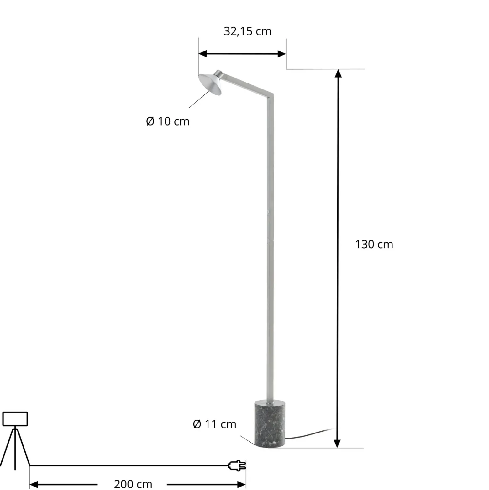 Lámpara de pie LED Steve de Lucande, aluminio, 130 cm, atenuable