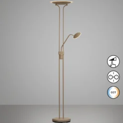 Lámpara de pie LED Tallri, gris beige, altura 180 cm, 2 luces, CCT Touchdim