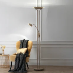 Lámpara de pie LED Tallri, gris beige, altura 180 cm, 2 luces, CCT Touchdim
