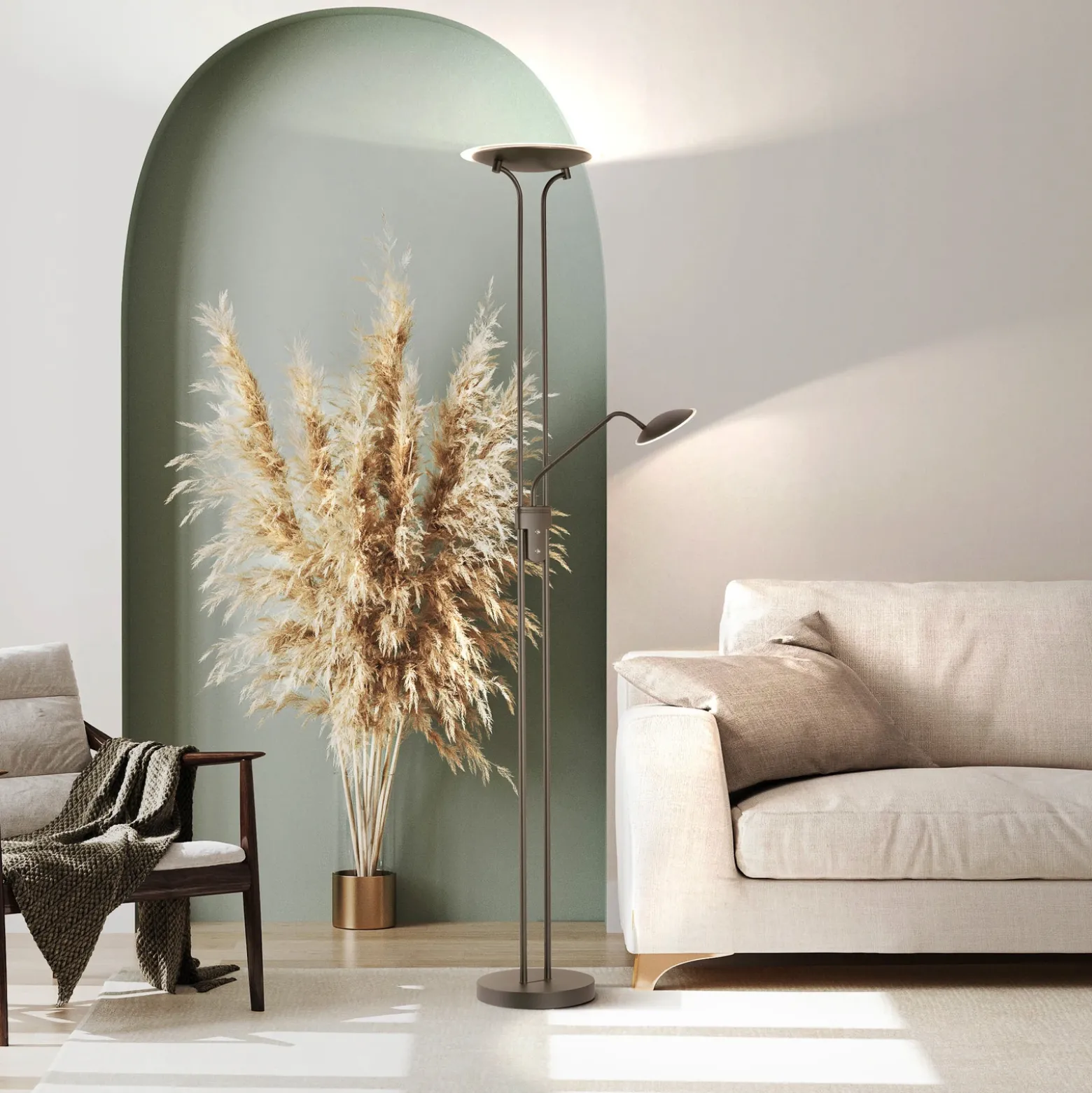 Lámpara de pie LED Tallri, negra, 180 cm, 2 luces, metal, CCT