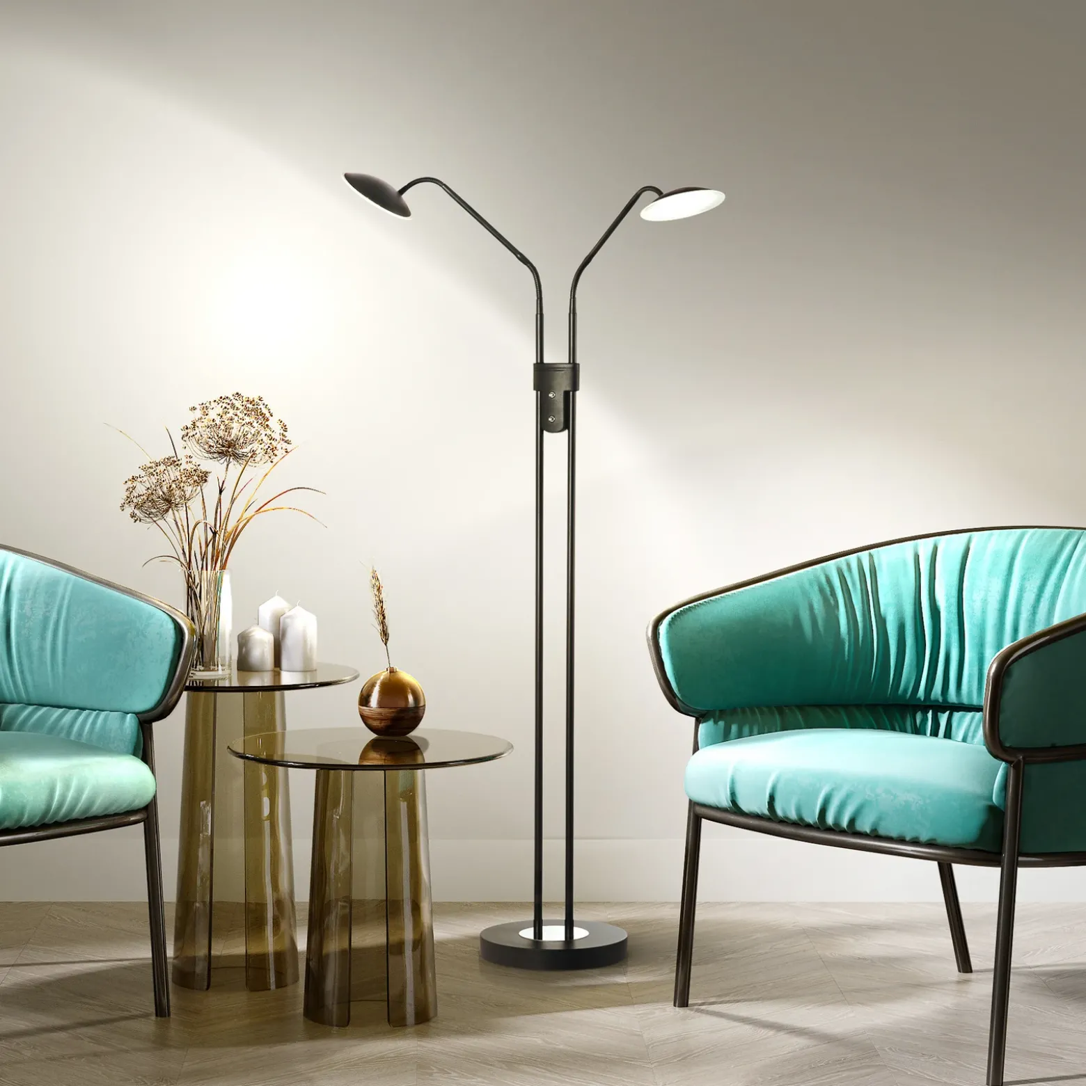 Lámpara de pie LED Tallri negra Altura 135 cm 2 luces CCT Touchdim