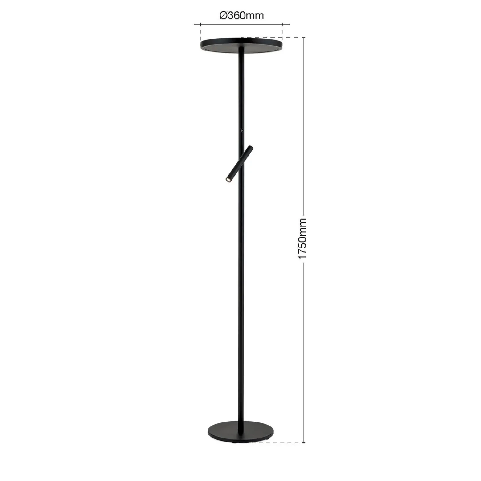 Lámpara de pie LED Teide, negro, metal, lámpara de lectura, atenuador
