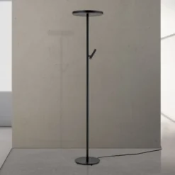 Lámpara de pie LED Teide, negro, metal, lámpara de lectura, atenuador