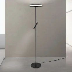 Lámpara de pie LED Teide, negro, metal, lámpara de lectura, atenuador