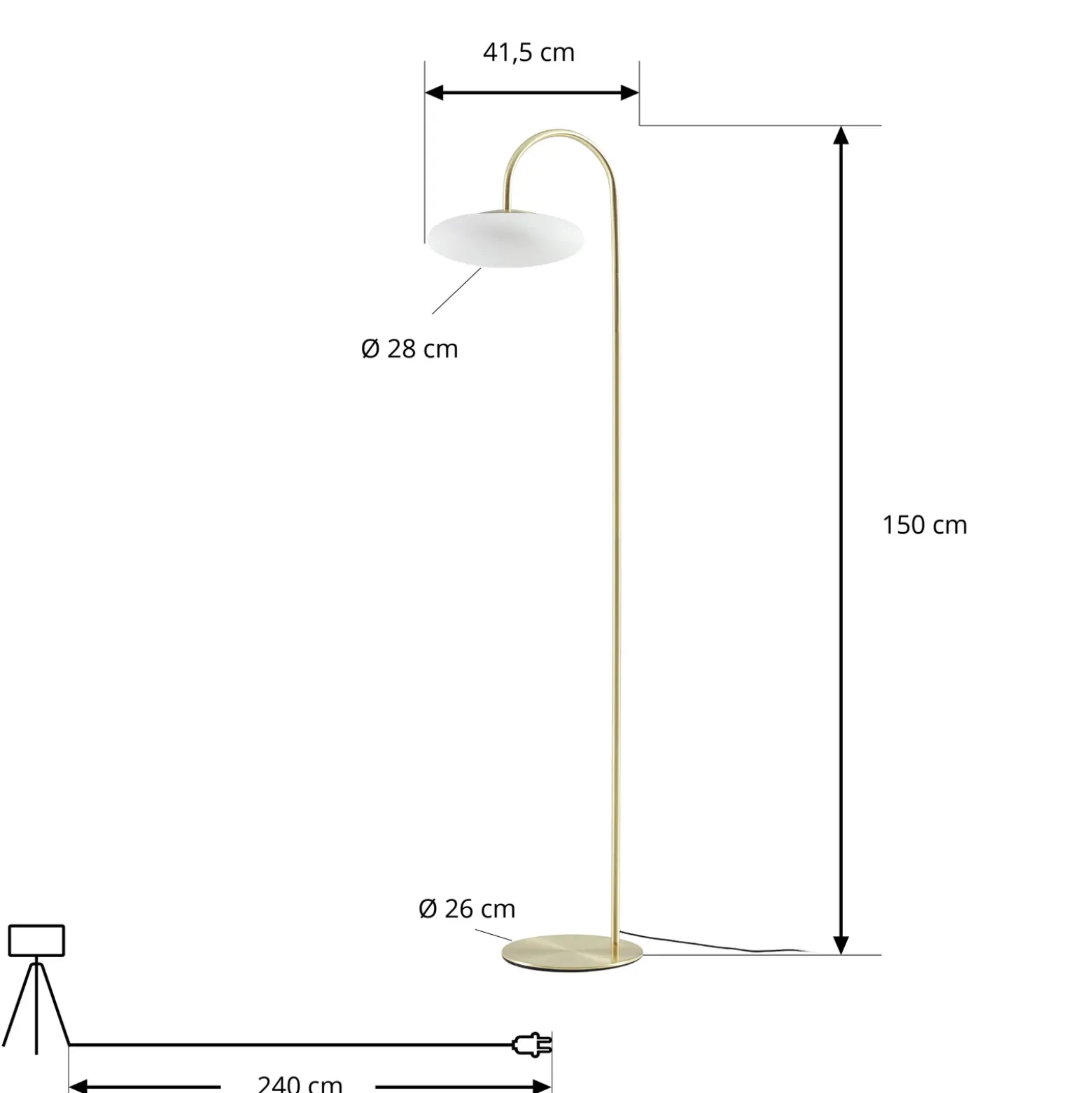 Lámpara de pie LED Tenebra de Lucande, 150 cm, latón/blanco, cristal