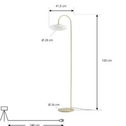 Lámpara de pie LED Tenebra de Lucande, 150 cm, latón/blanco, cristal