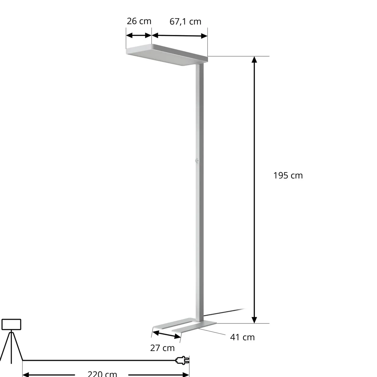 Lámpara de pie LED Timon de Arcchio, 54 W, plateada, altura 195 cm