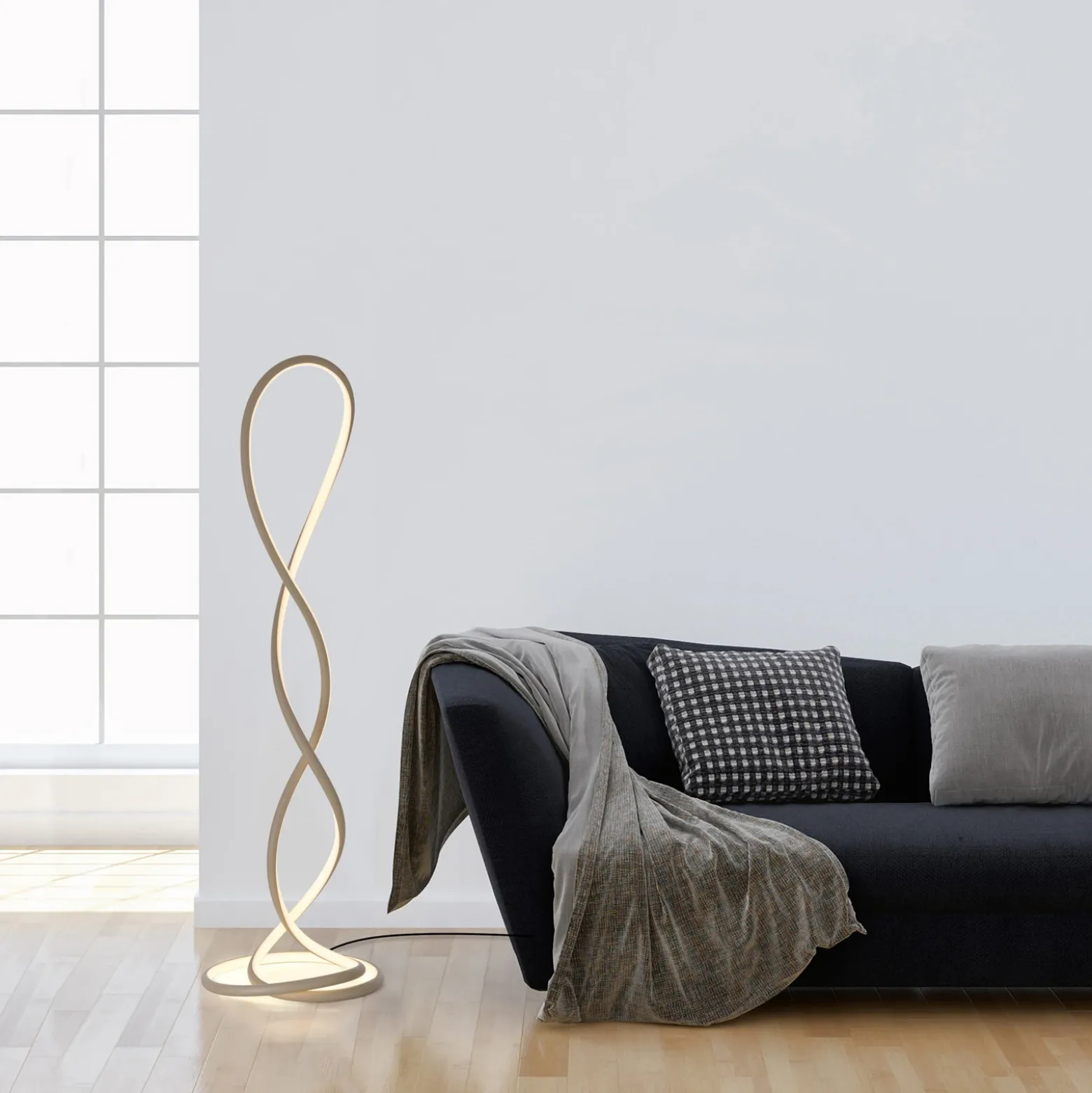 Lámpara de pie LED Twist de Paul Neuhaus, color arena, altura 143 cm