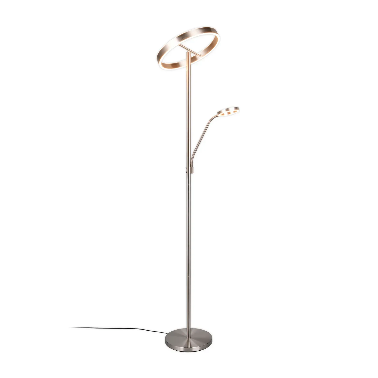 Lámpara de pie LED Willis, níquel, altura 180 cm, atenuador CCT metálico