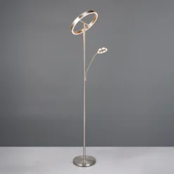 Lámpara de pie LED Willis, níquel, altura 180 cm, atenuador CCT metálico