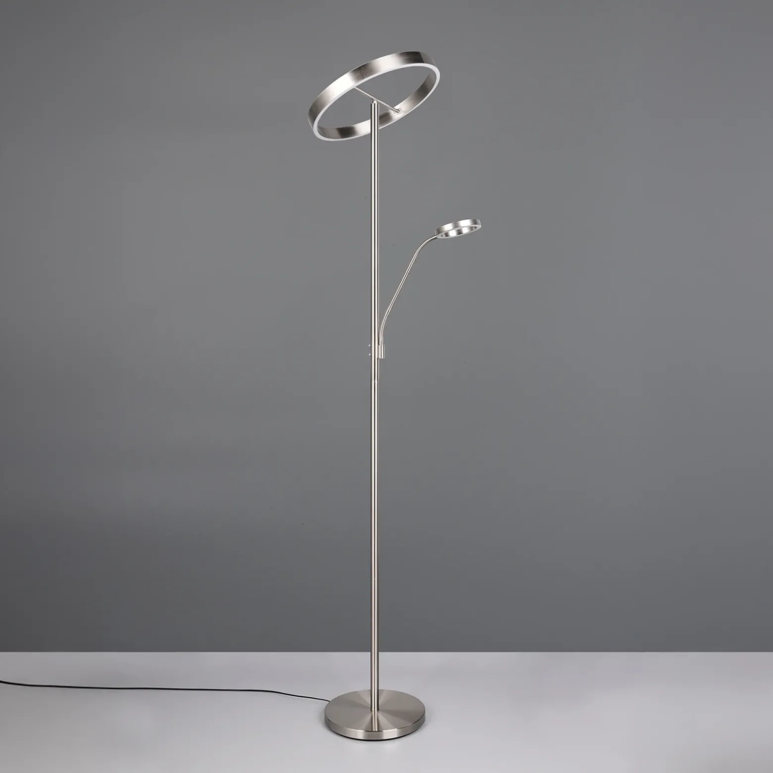 Lámpara de pie LED Willis, níquel, altura 180 cm, atenuador CCT metálico