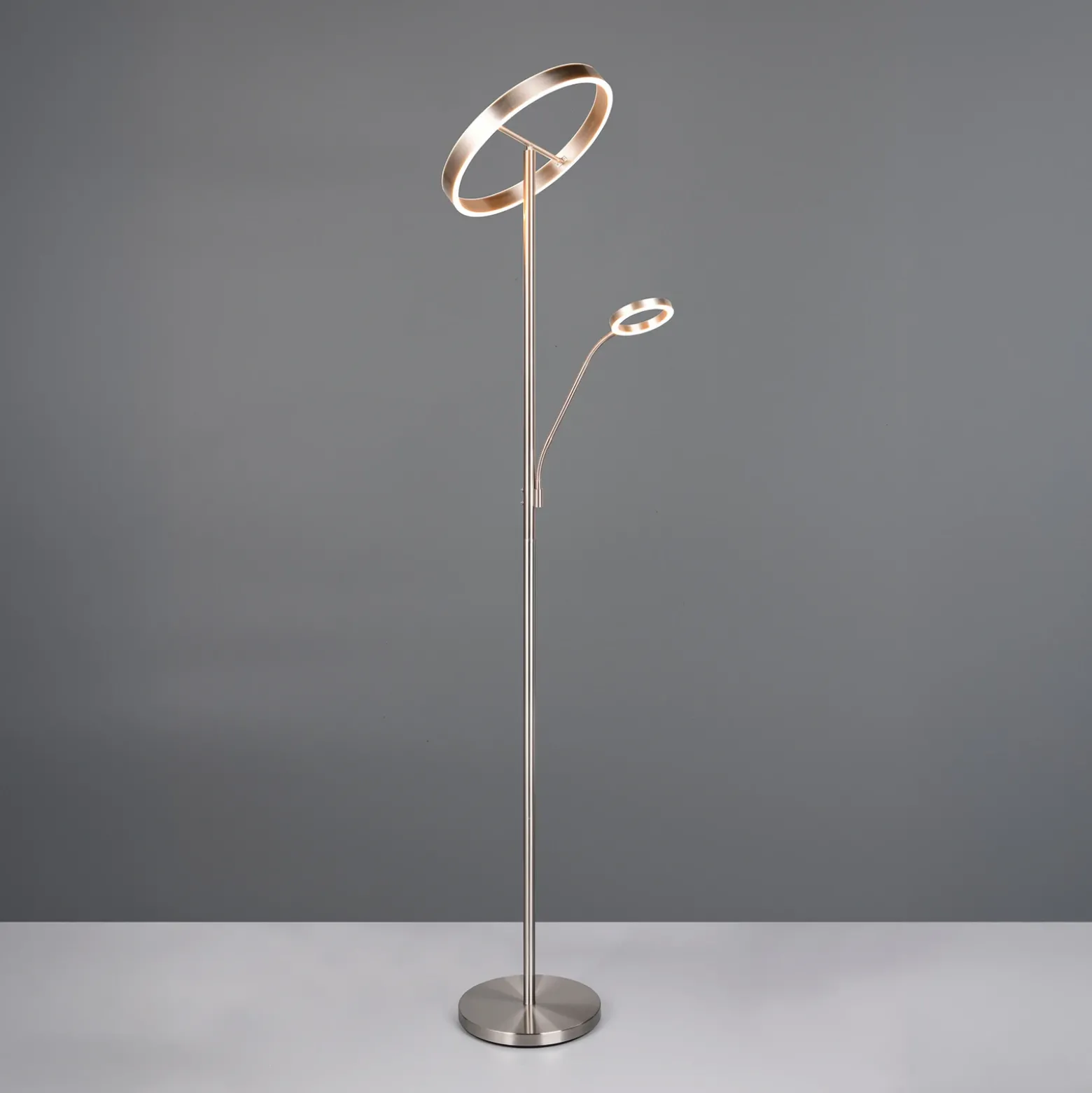 Lámpara de pie LED Willis, níquel, altura 180 cm, atenuador CCT metálico