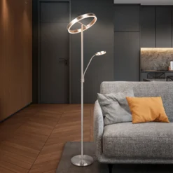 Lámpara de pie LED Willis, níquel, altura 180 cm, atenuador CCT metálico