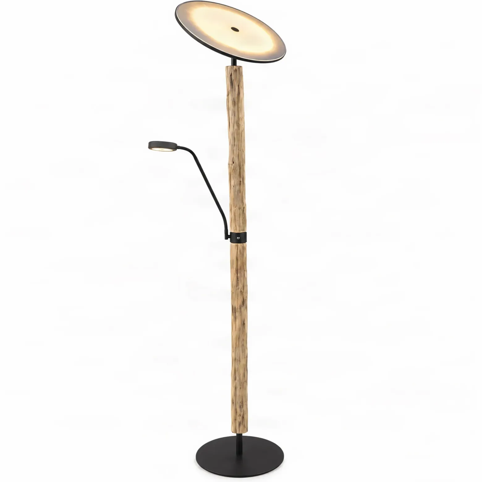 Lámpara de pie LED Woodland de Lucande, 180 cm, madera, brazo de lectura