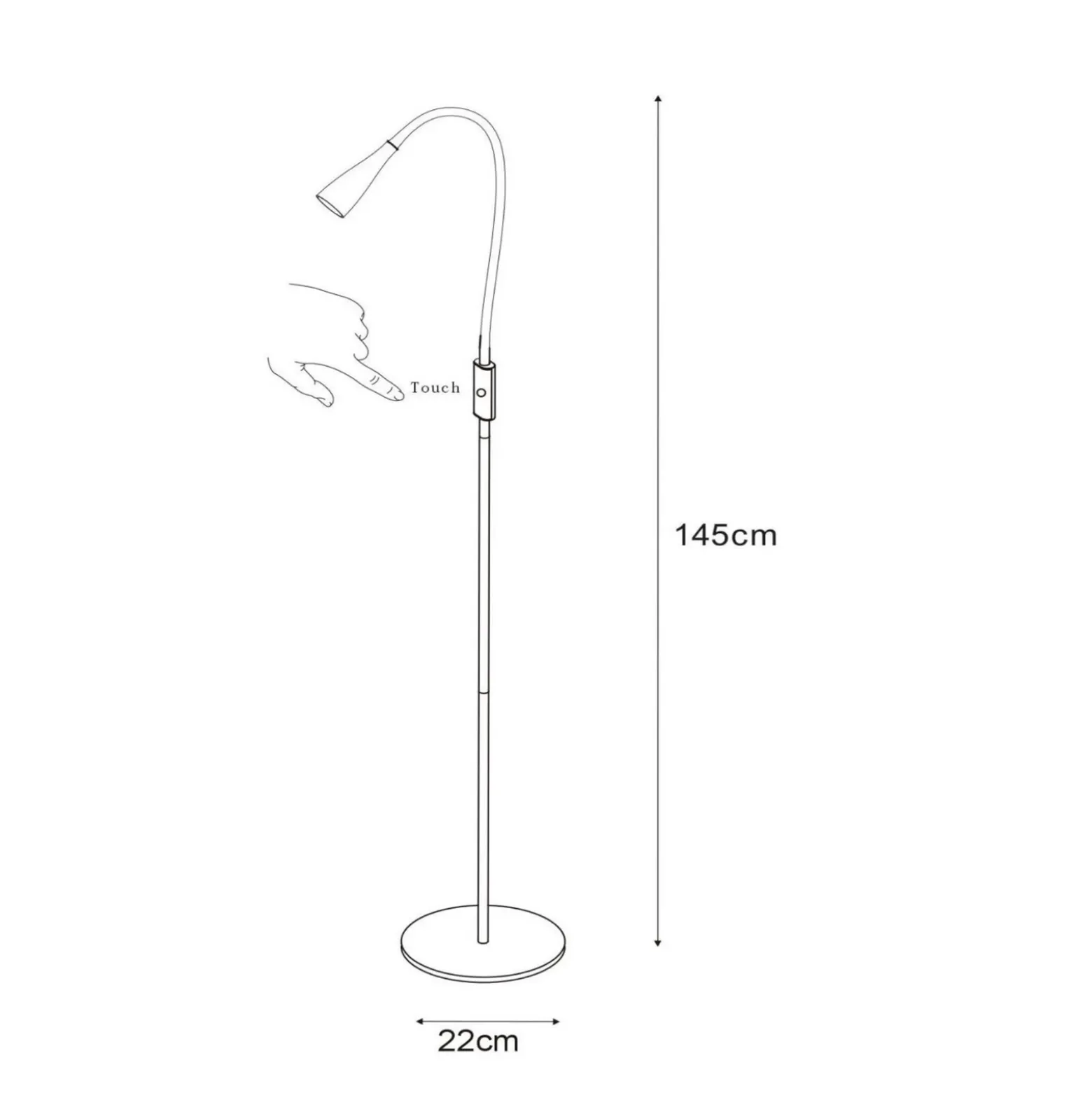 Lámpara de pie LED Zozy, negra, 3-StepDim, altura 145 cm, brazo flexible