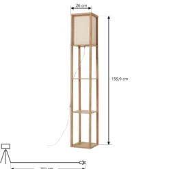 Lámpara de pie Lindby Birta, color madera/blanco, estantería, madera